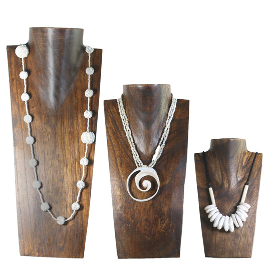 Wooden Jewelry Stand Deep Brown Set 20/30/40cm | Necklace Display Bust 3 pcs