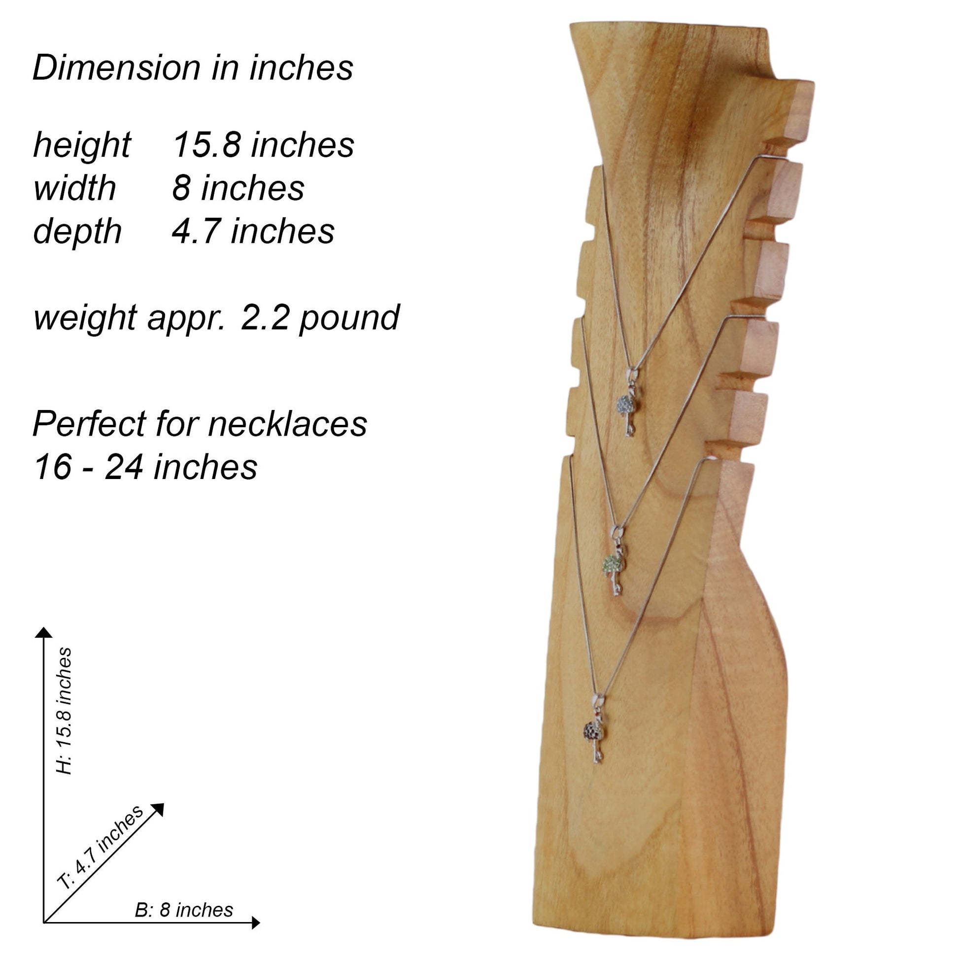 Wooden Jewelry Stand Natural 40cm (15.7") | Multi Necklace Display Bust