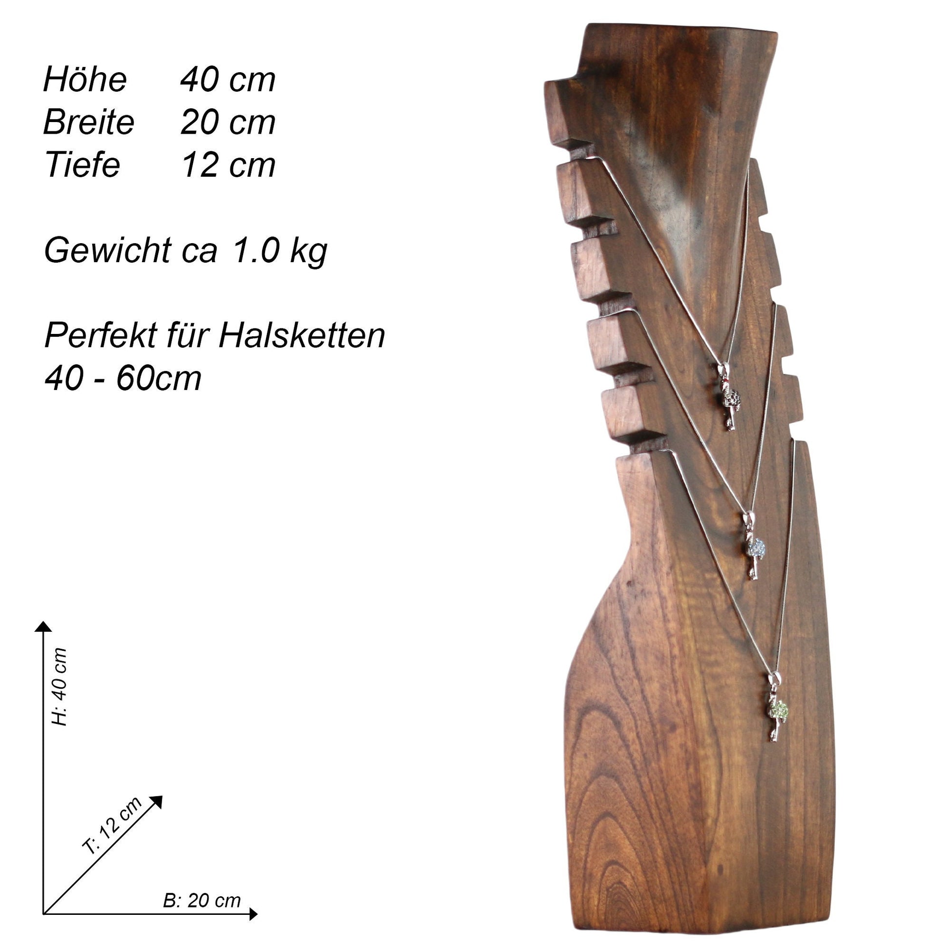 Wooden Jewelry Stand Deep Brown 40cm (15.7") | Multi Necklace Display Bust