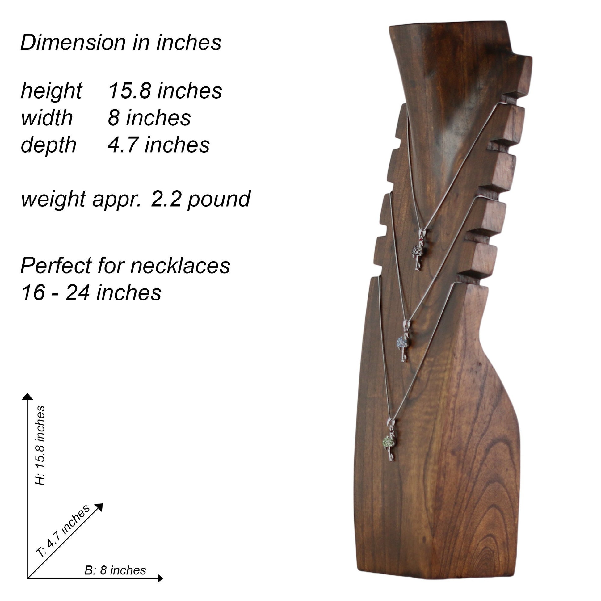 Wooden Jewelry Stand Deep Brown 40cm (15.7") | Multi Necklace Display Bust