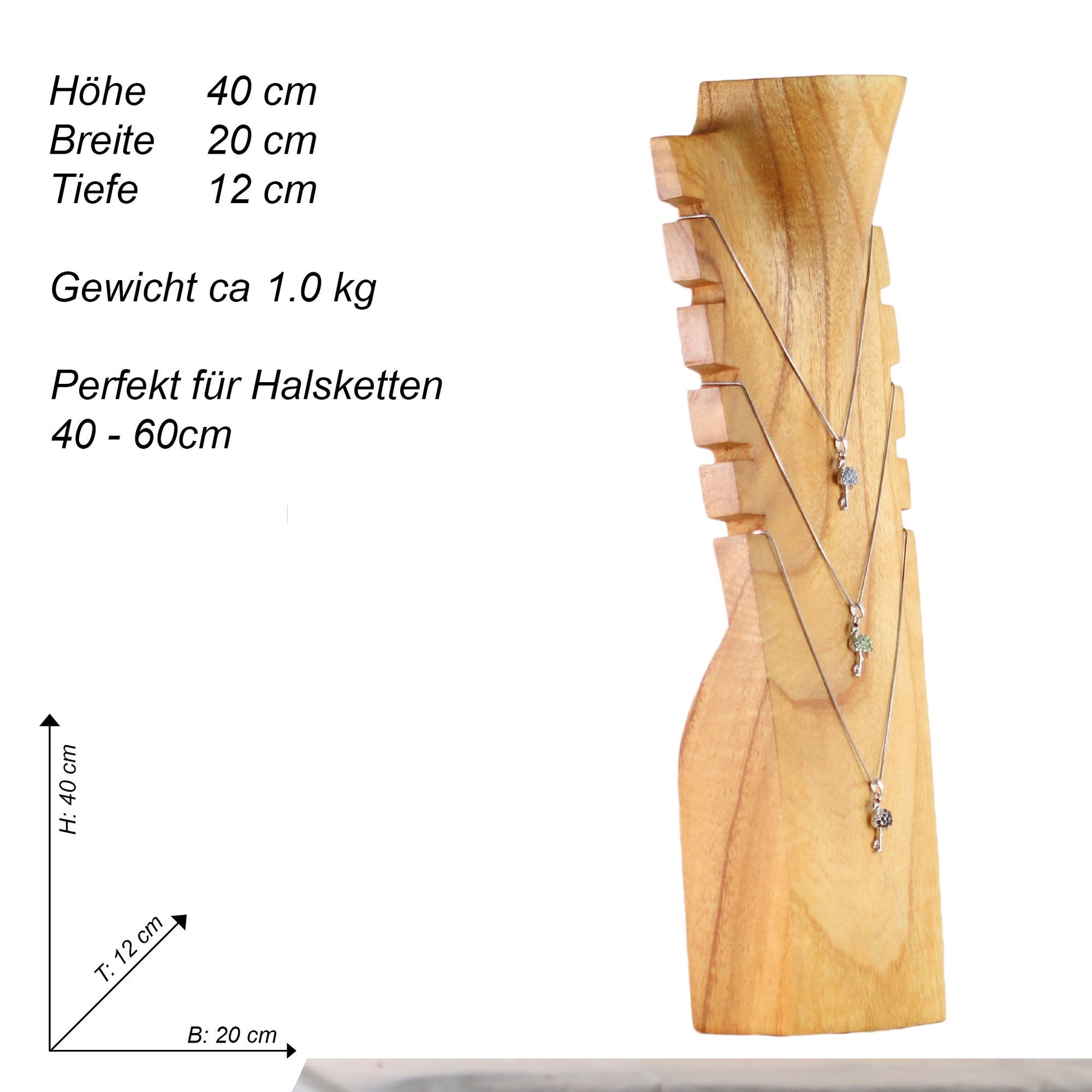 Wooden Jewelry Stand Natural 40cm (15.7") | Multi Necklace Display Bust