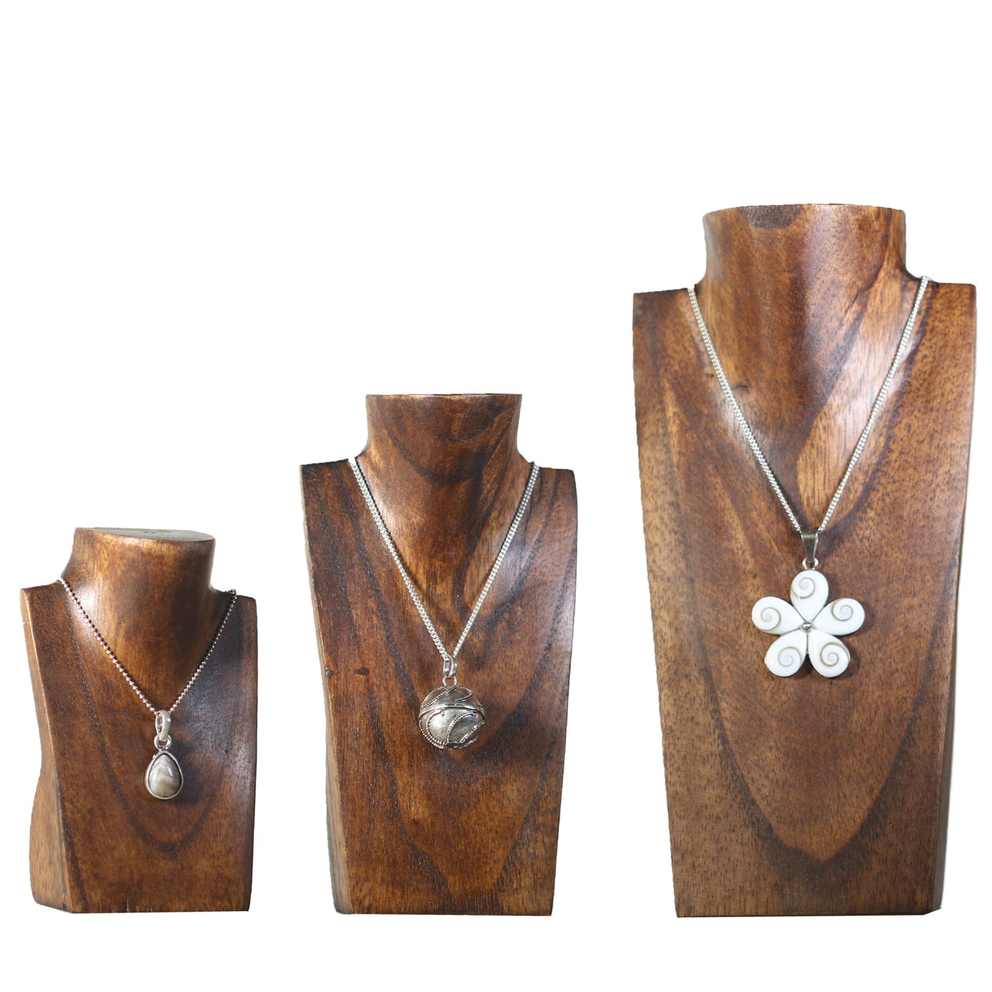 Wooden Jewelry Stand Deep Brown Set 3 pcs | Miniature Necklace Display Busts