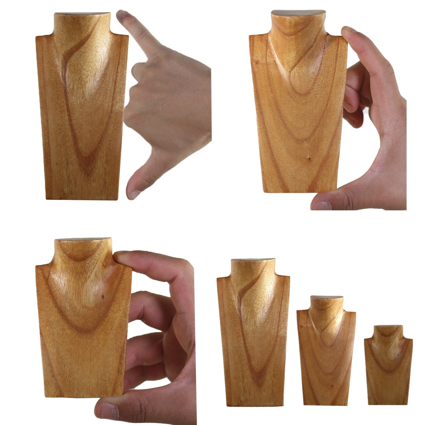 Wooden Jewelry Stand Natural Set 3 pcs | Miniature Necklace Display Busts