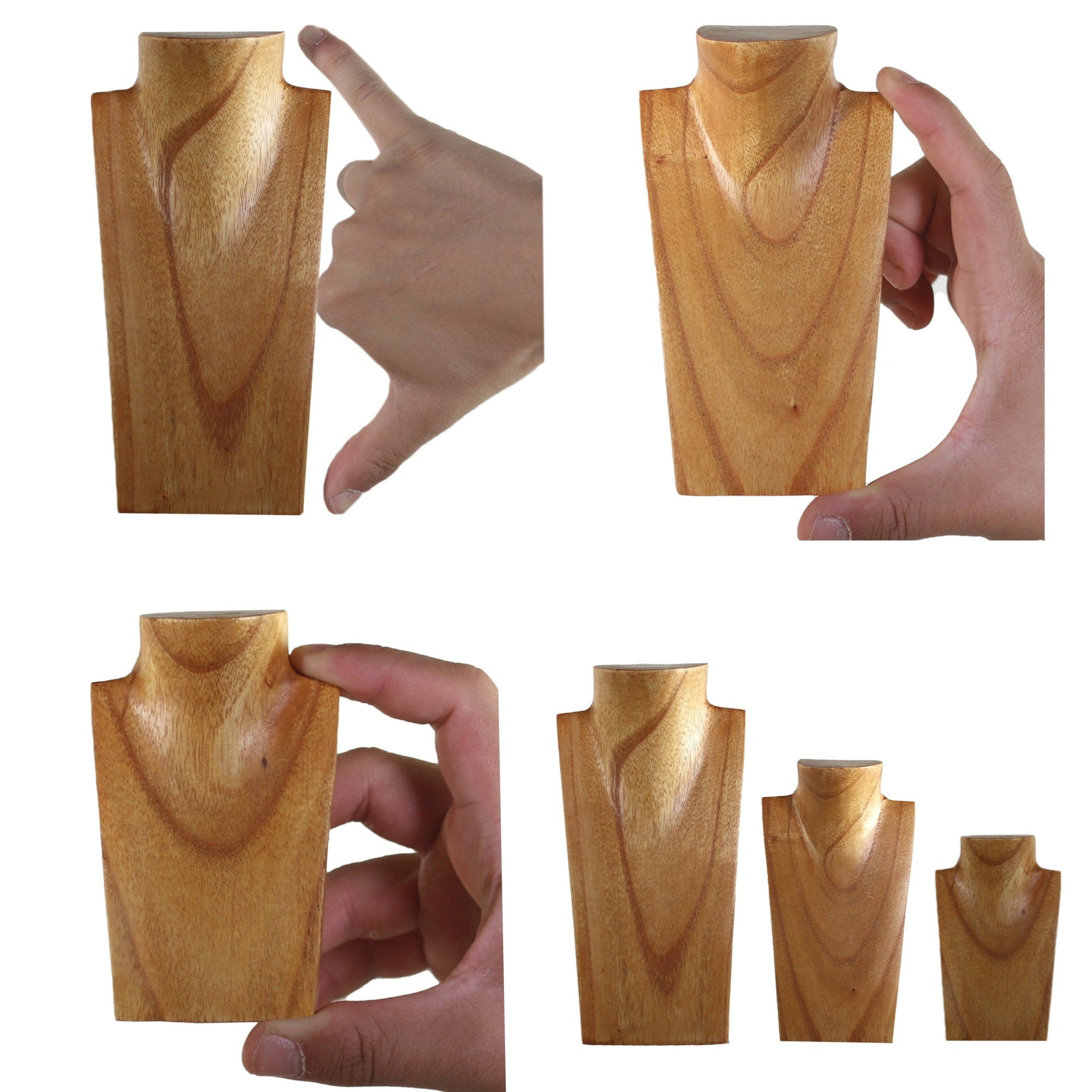 Wooden Jewelry Stand Natural Set 3 pcs | Miniature Necklace Display Busts