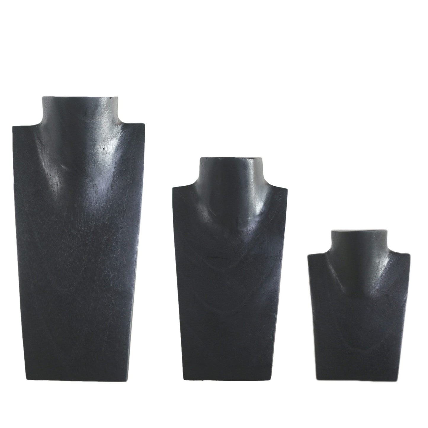 Wooden Jewelry Stand Black Set 3 pcs | Miniature Necklace Display Busts