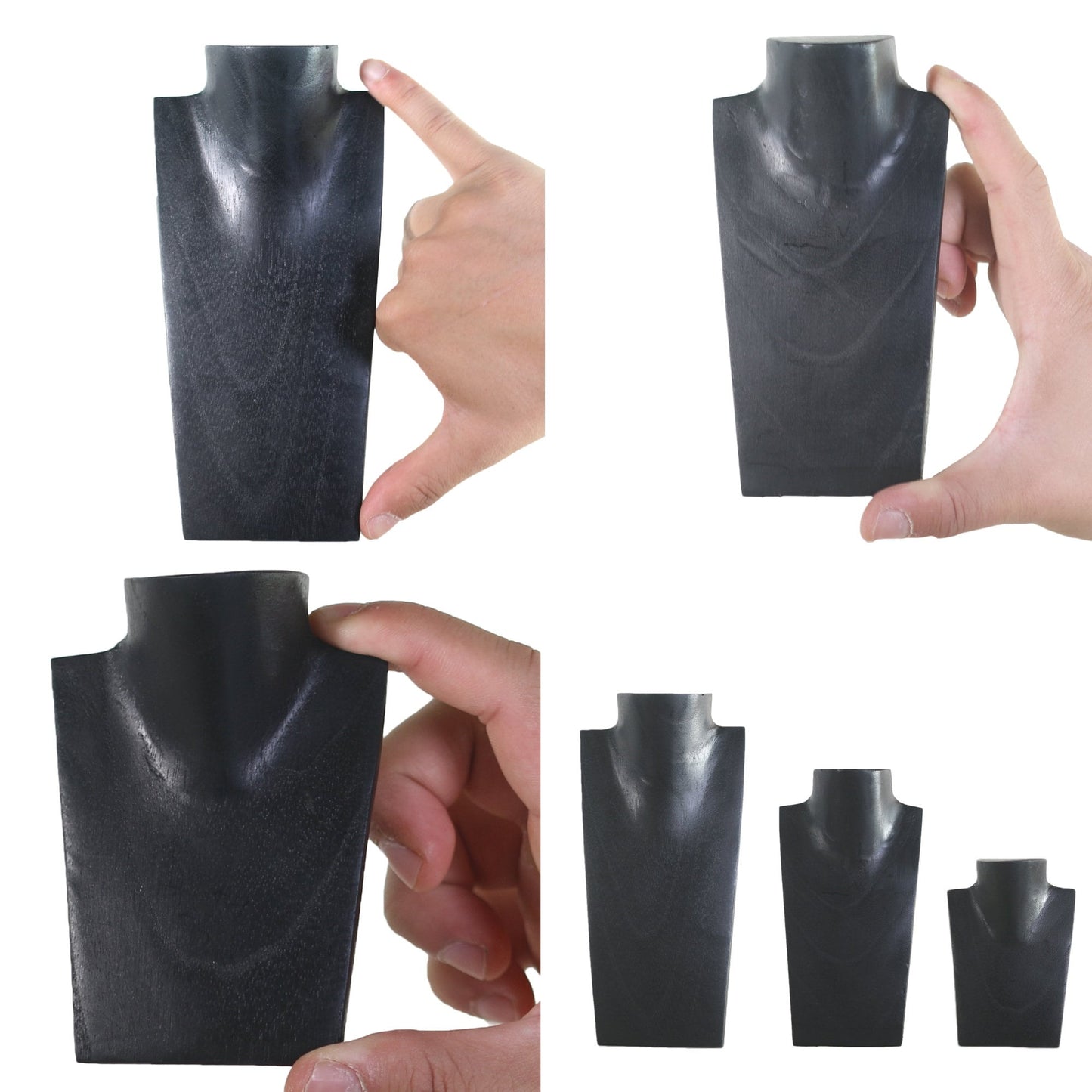 Wooden Jewelry Stand Black Set 3 pcs | Miniature Necklace Display Busts
