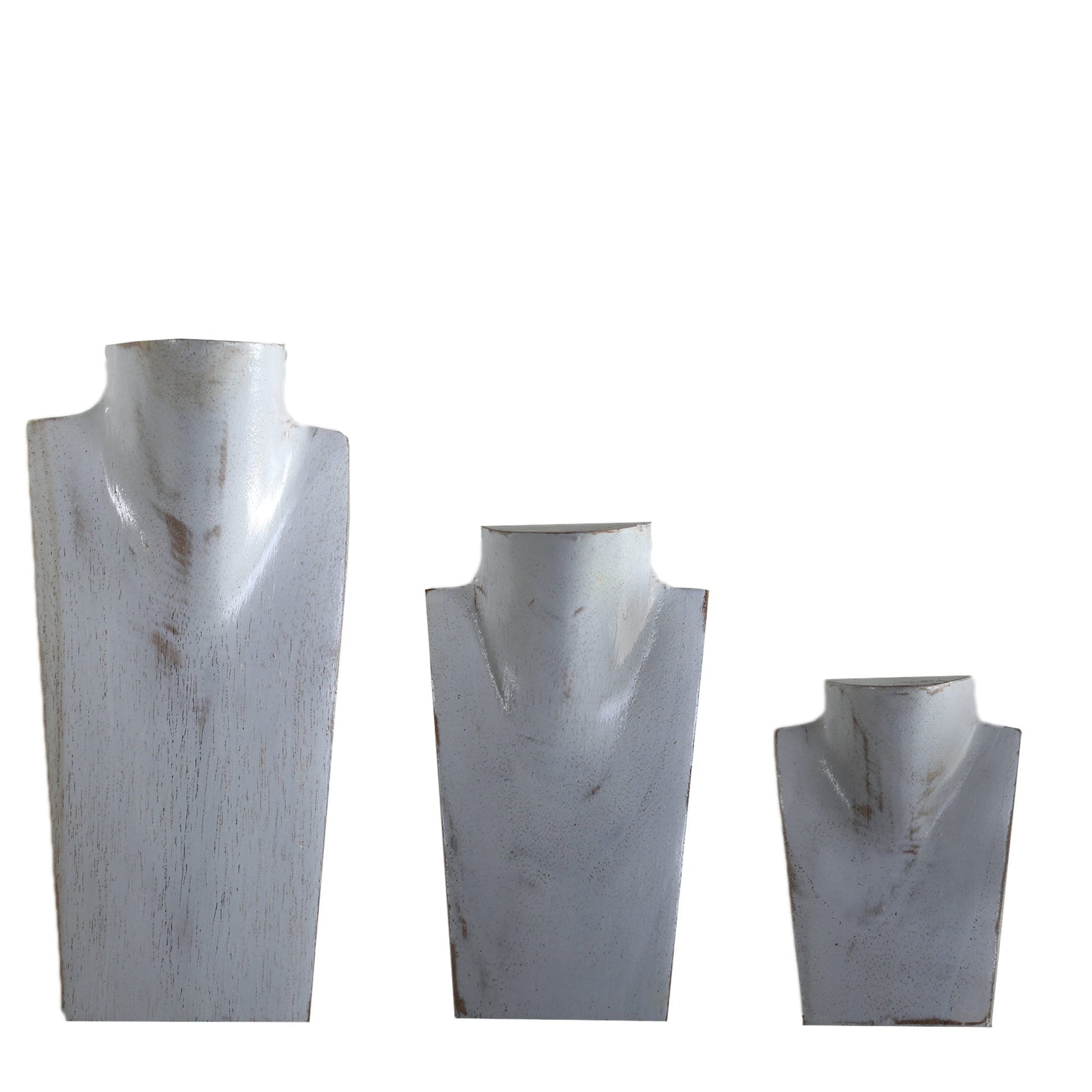 Wooden Jewelry Stand White Set 3 pcs | Miniature Necklace Display Busts