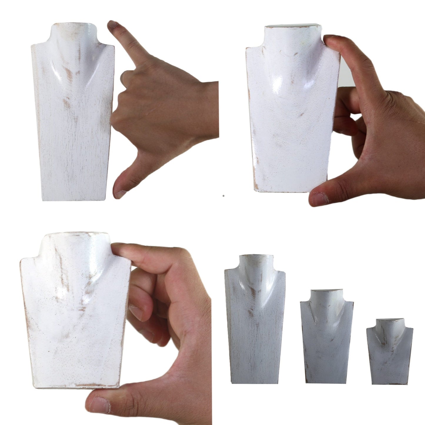 Wooden Jewelry Stand White Set 3 pcs | Miniature Necklace Display Busts