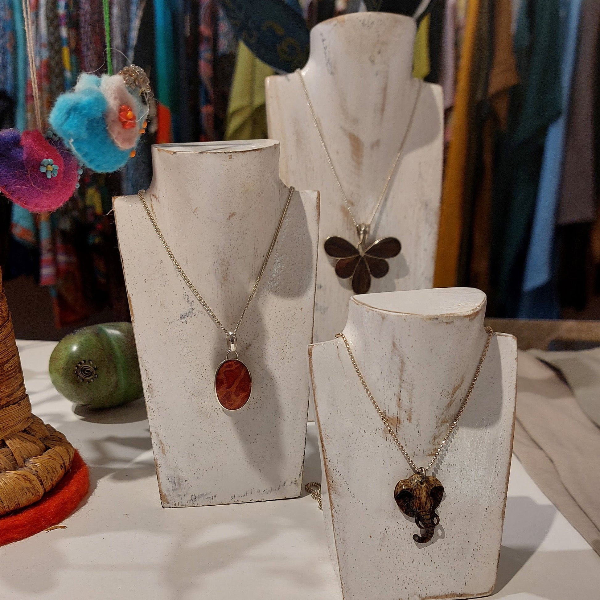 Wooden Jewelry Stand White Set 3 pcs | Miniature Necklace Display Busts