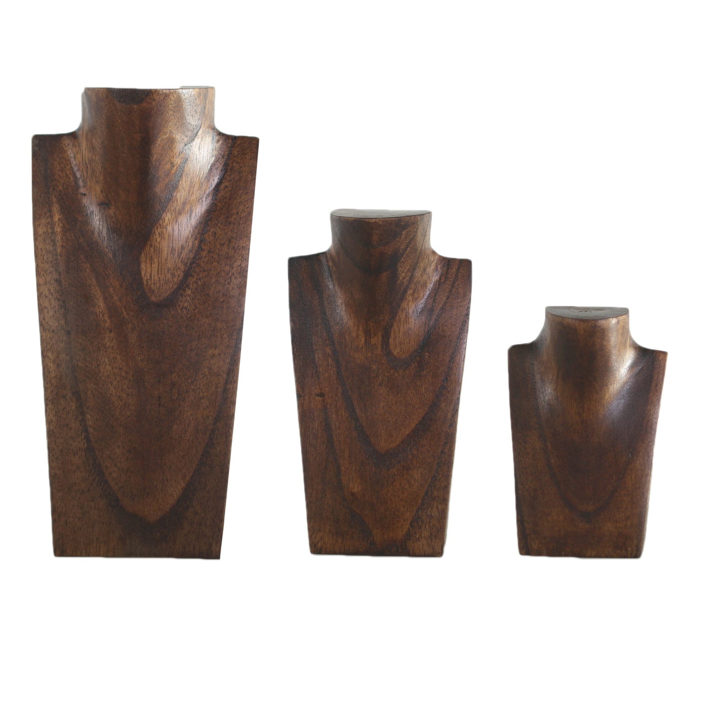Wooden Jewelry Stand Deep Brown Set 3 pcs | Miniature Necklace Display Busts