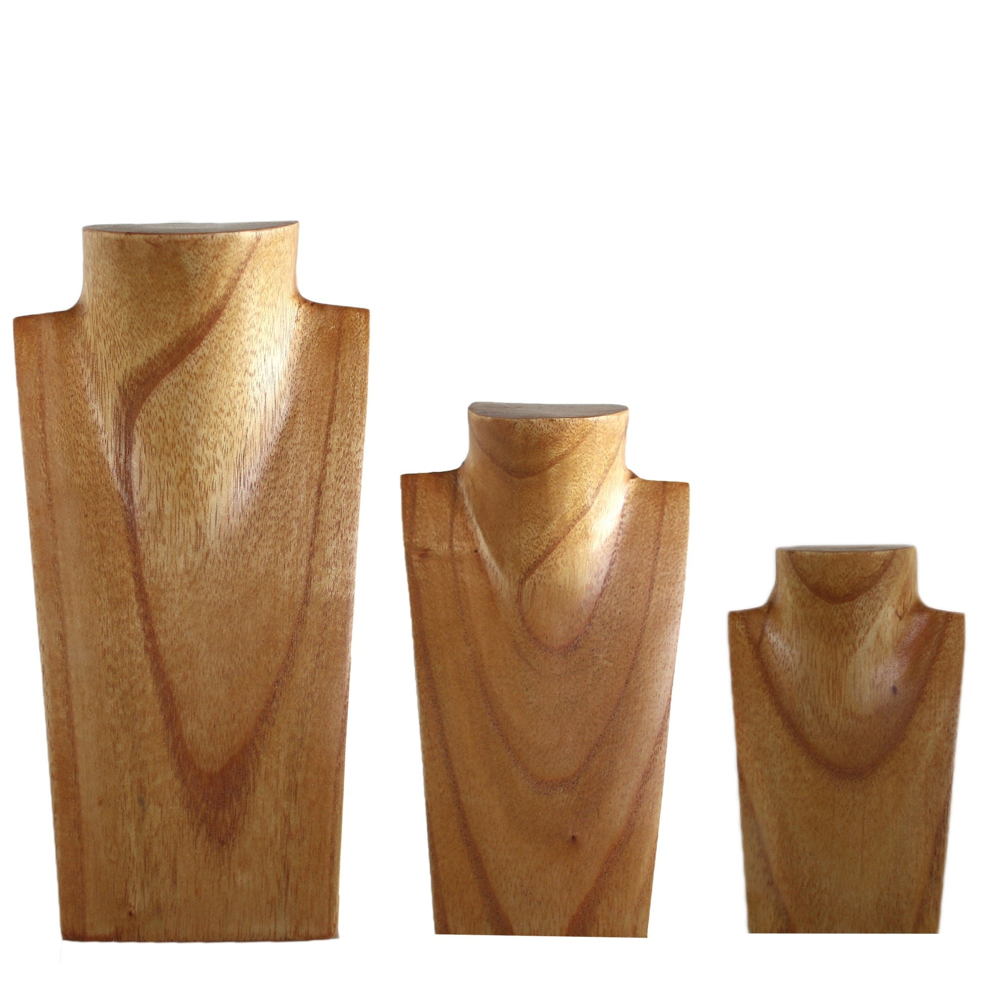 Wooden Jewelry Stand Natural Set 3 pcs | Miniature Necklace Display Busts