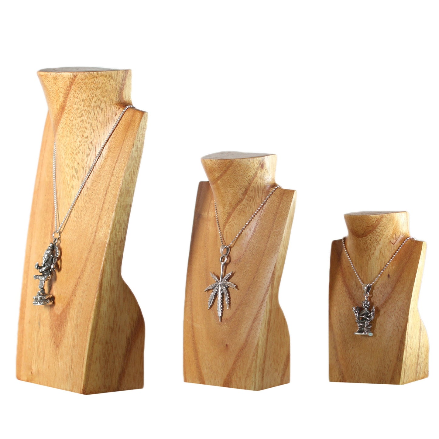 Wooden Jewelry Stand Natural Set 3 pcs | Miniature Necklace Display Busts