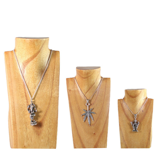 Wooden Jewelry Stand Natural Set 3 pcs | Miniature Necklace Display Busts