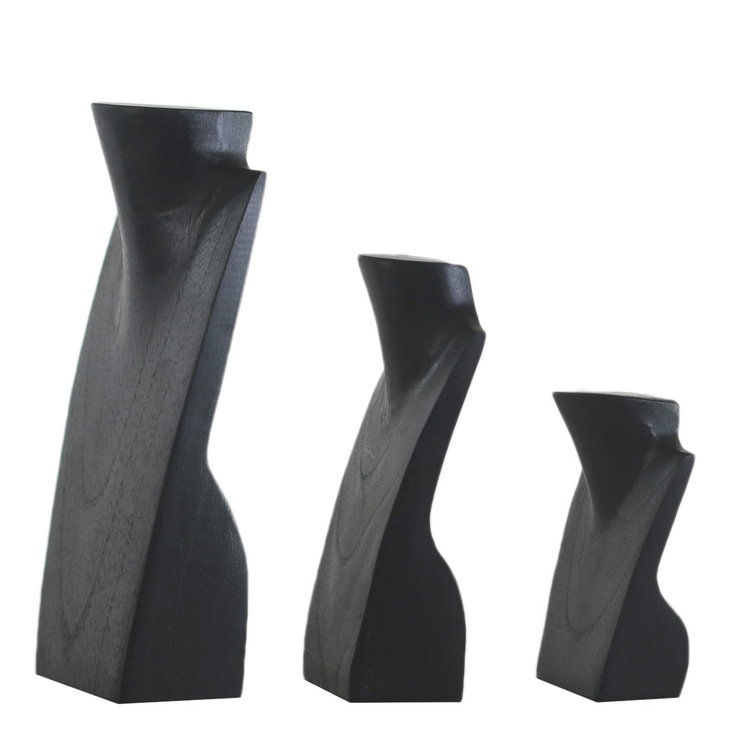 Wooden Jewelry Stand Black Set 3 pcs | Miniature Necklace Display Busts