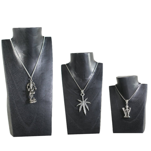 Wooden Jewelry Stand Black Set 3 pcs | Miniature Necklace Display Busts