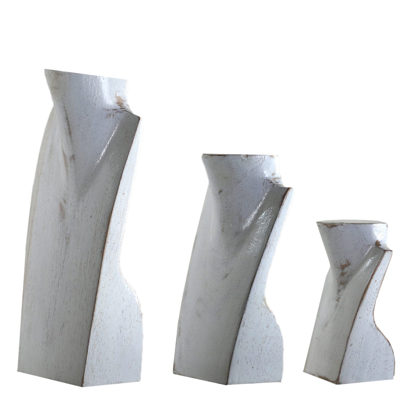 Wooden Jewelry Stand White Set 3 pcs | Miniature Necklace Display Busts