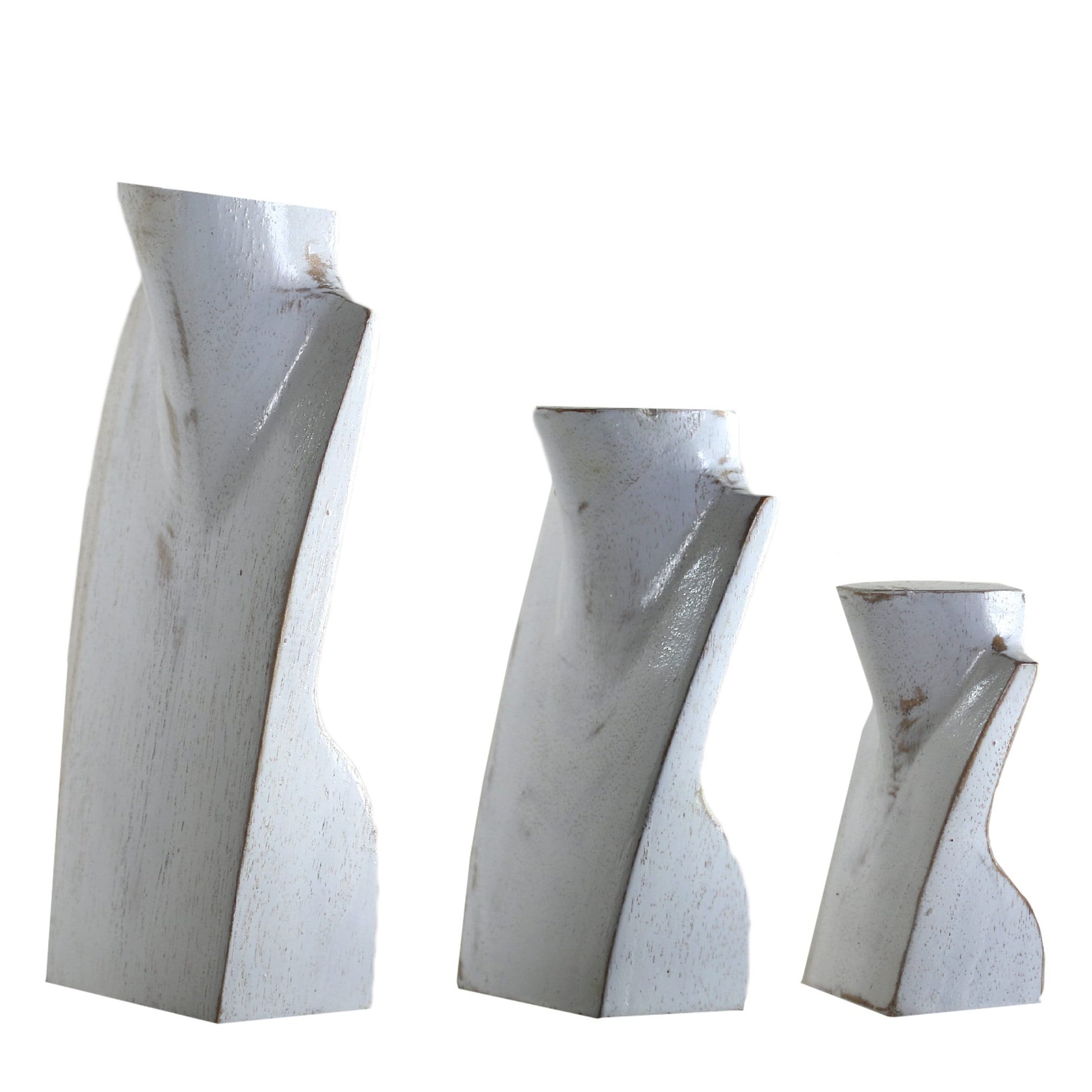 Wooden Jewelry Stand White Set 3 pcs | Miniature Necklace Display Busts