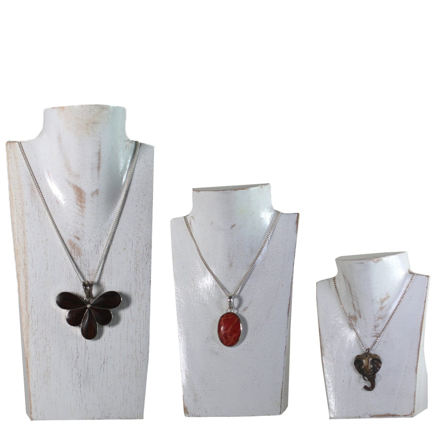 Wooden Jewelry Stand White Set 3 pcs | Miniature Necklace Display Busts