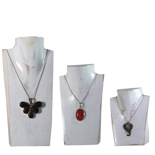 Wooden Jewelry Stand White Set 3 pcs | Miniature Necklace Display Busts