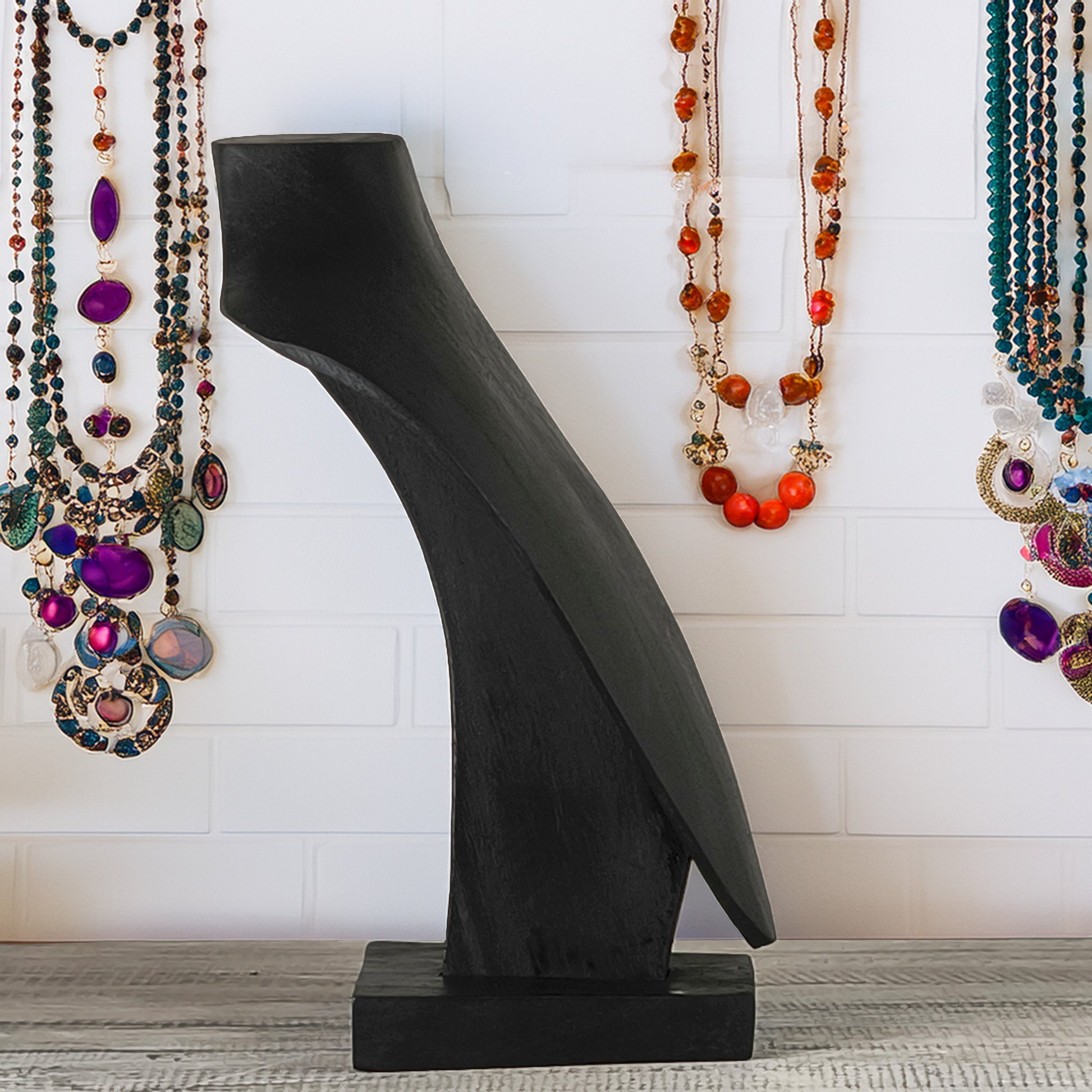 Wooden Jewelry Stand Black 25cm (9.8") | Elegant Round Necklace Bust