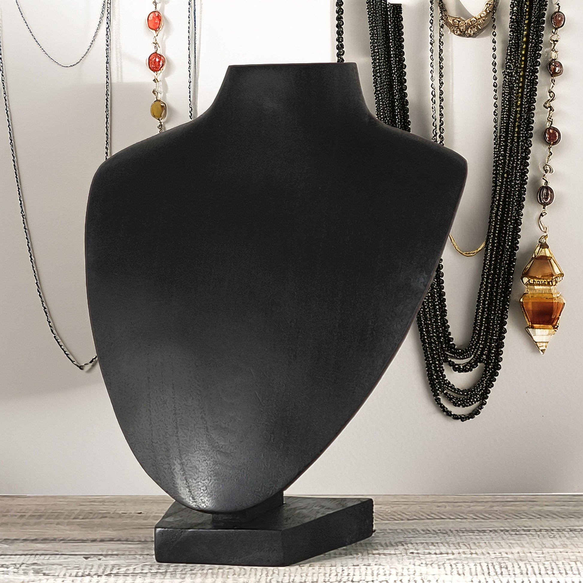 Wooden Jewelry Stand Black 25cm (9.8") | Elegant Round Necklace Bust