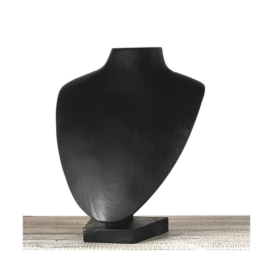 Wooden Jewelry Stand Black 25cm (9.8") | Elegant Round Necklace Bust