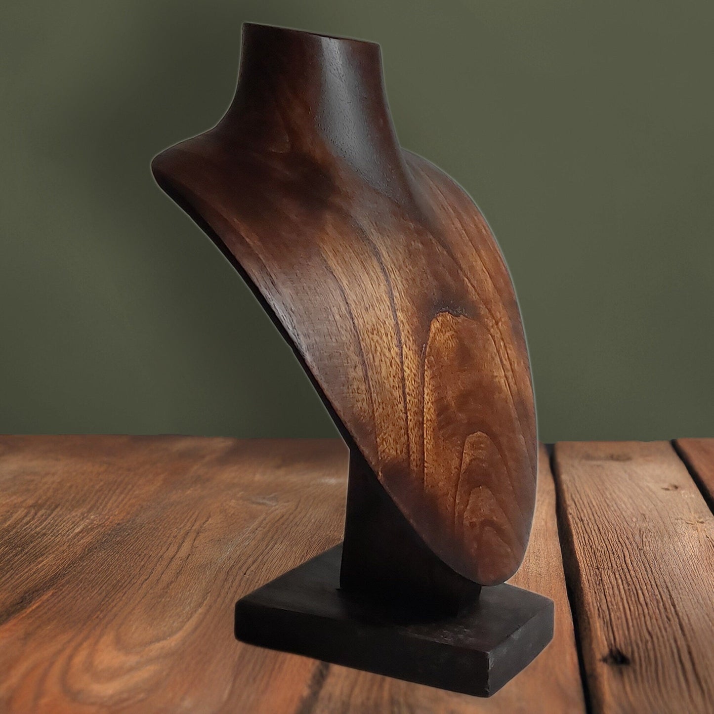 Wooden Jewelry Stand Deep Brown 25cm (9.8") | Round Necklace Display Bust