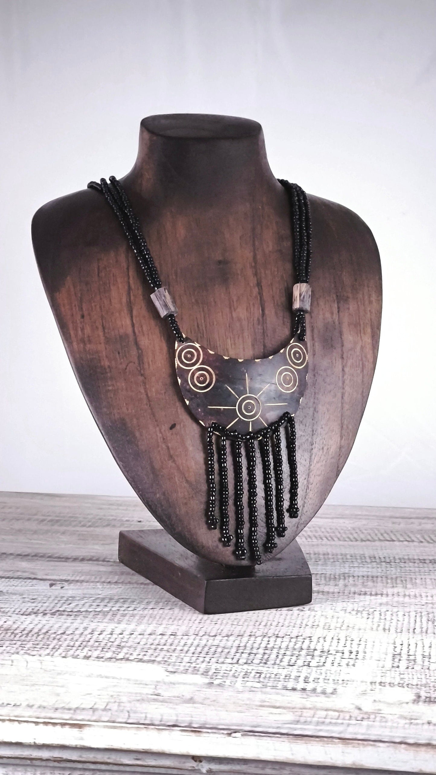 Wooden Jewelry Stand Deep Brown 25cm (9.8") | Round Necklace Display Bust