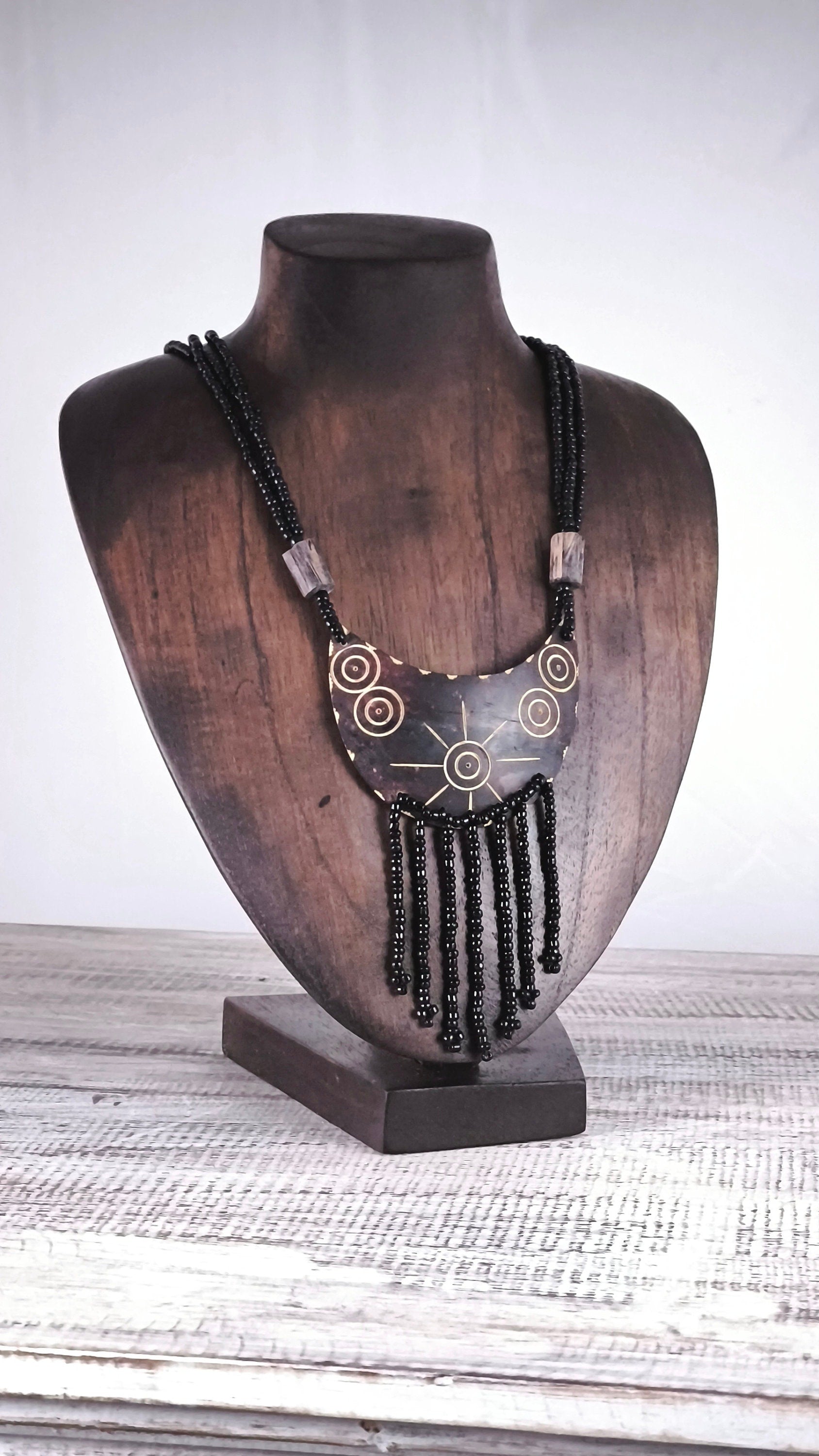 Wooden Jewelry Stand Deep Brown 25cm (9.8") | Round Necklace Display Bust