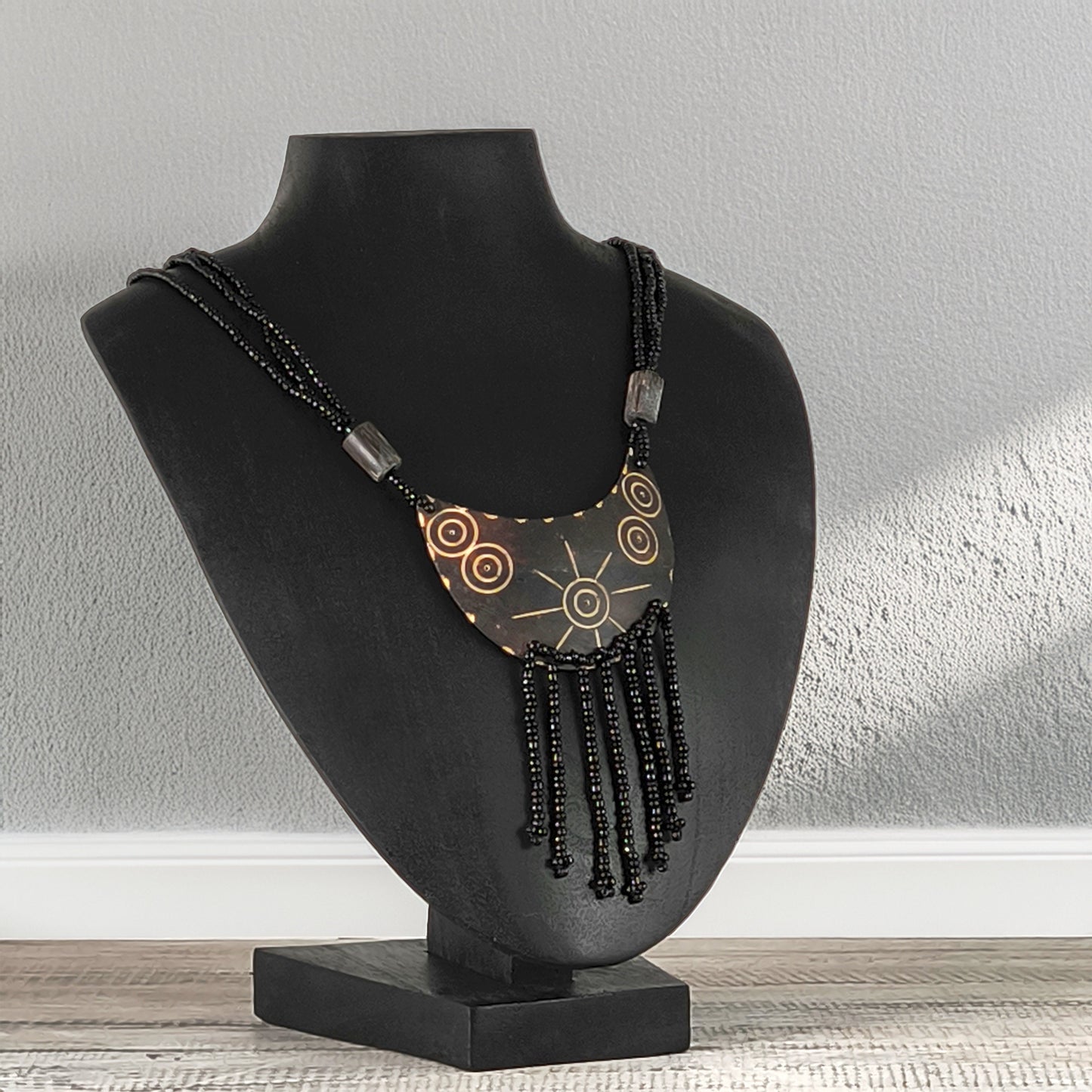 Wooden Jewelry Stand Black 25cm (9.8") | Elegant Round Necklace Bust