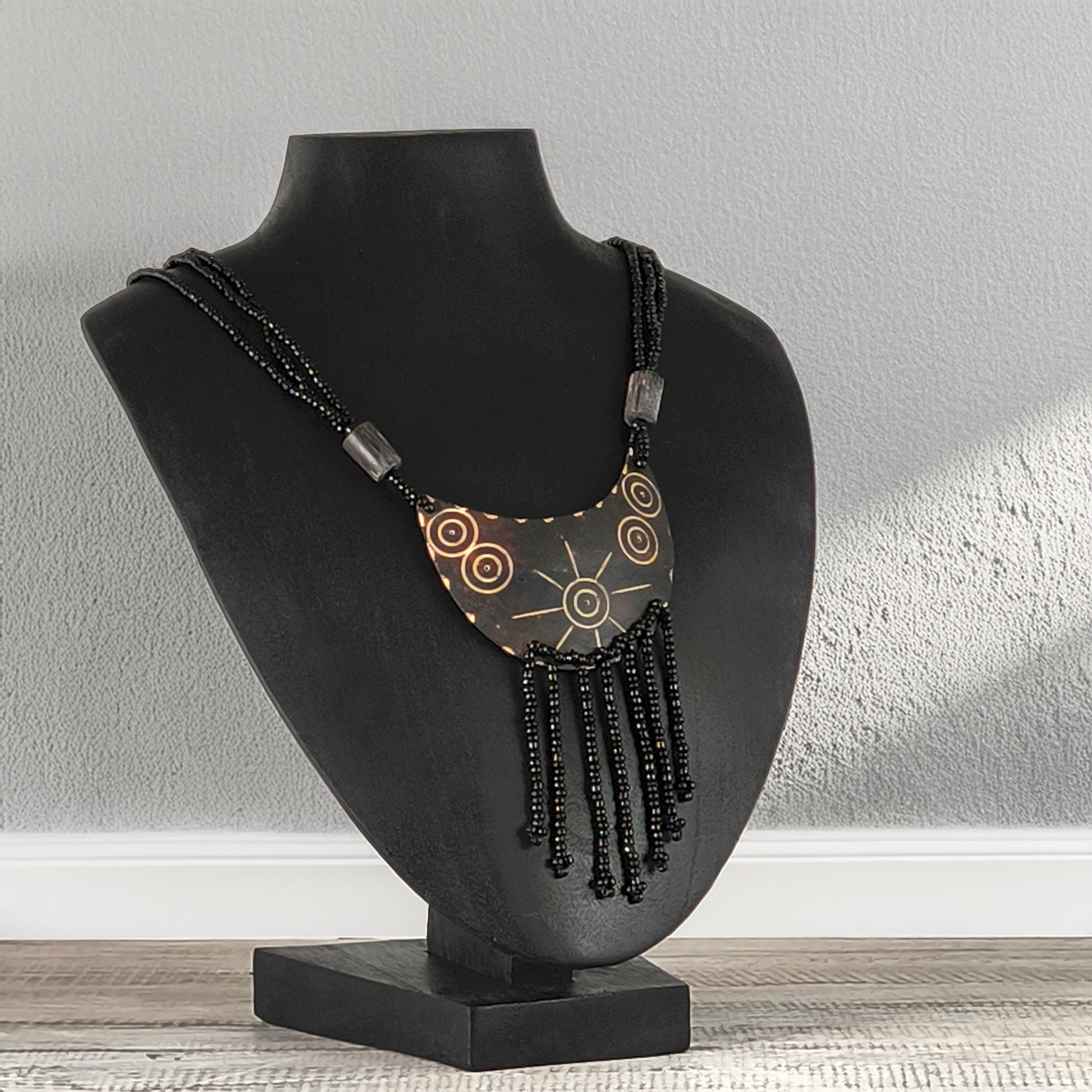 Wooden Jewelry Stand Black 25cm (9.8") | Elegant Round Necklace Bust