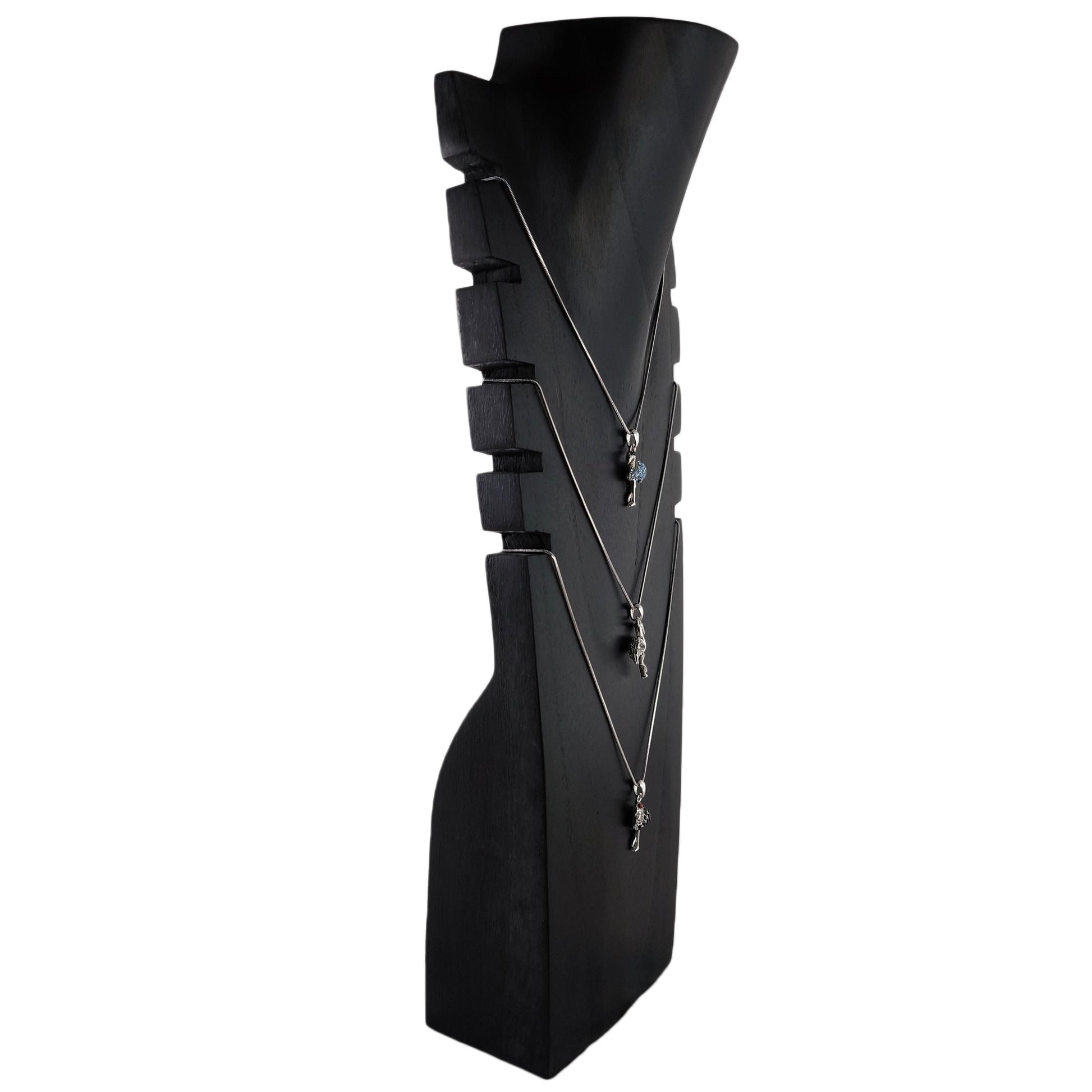 Wooden Jewelry Stand Black | Multi-Size Necklace Display Bust