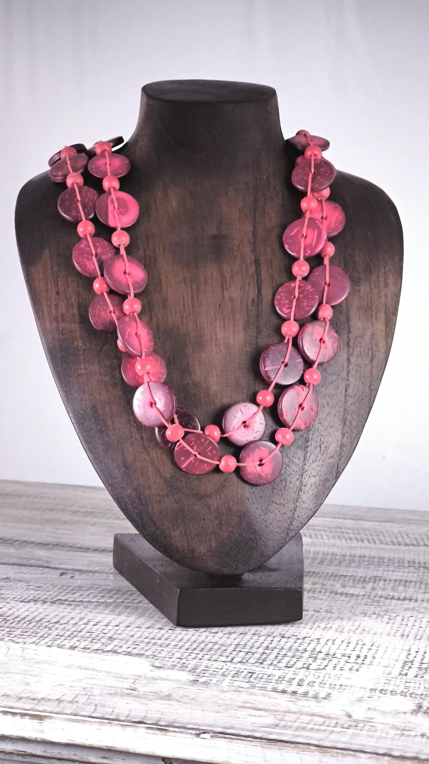 Wooden Jewelry Stand Deep Brown 25cm (9.8") | Round Necklace Display Bust