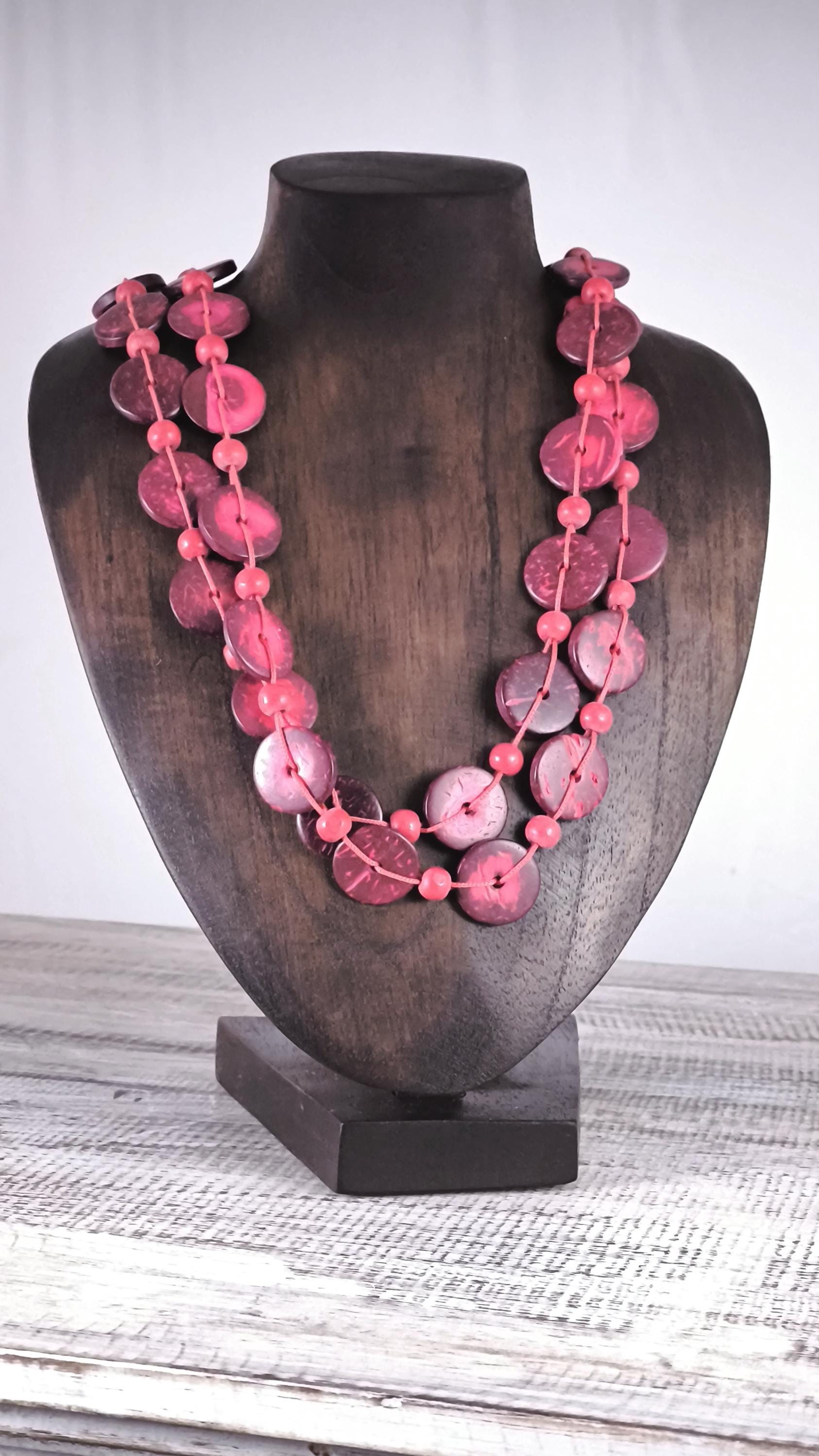 Wooden Jewelry Stand Deep Brown 25cm (9.8") | Round Necklace Display Bust