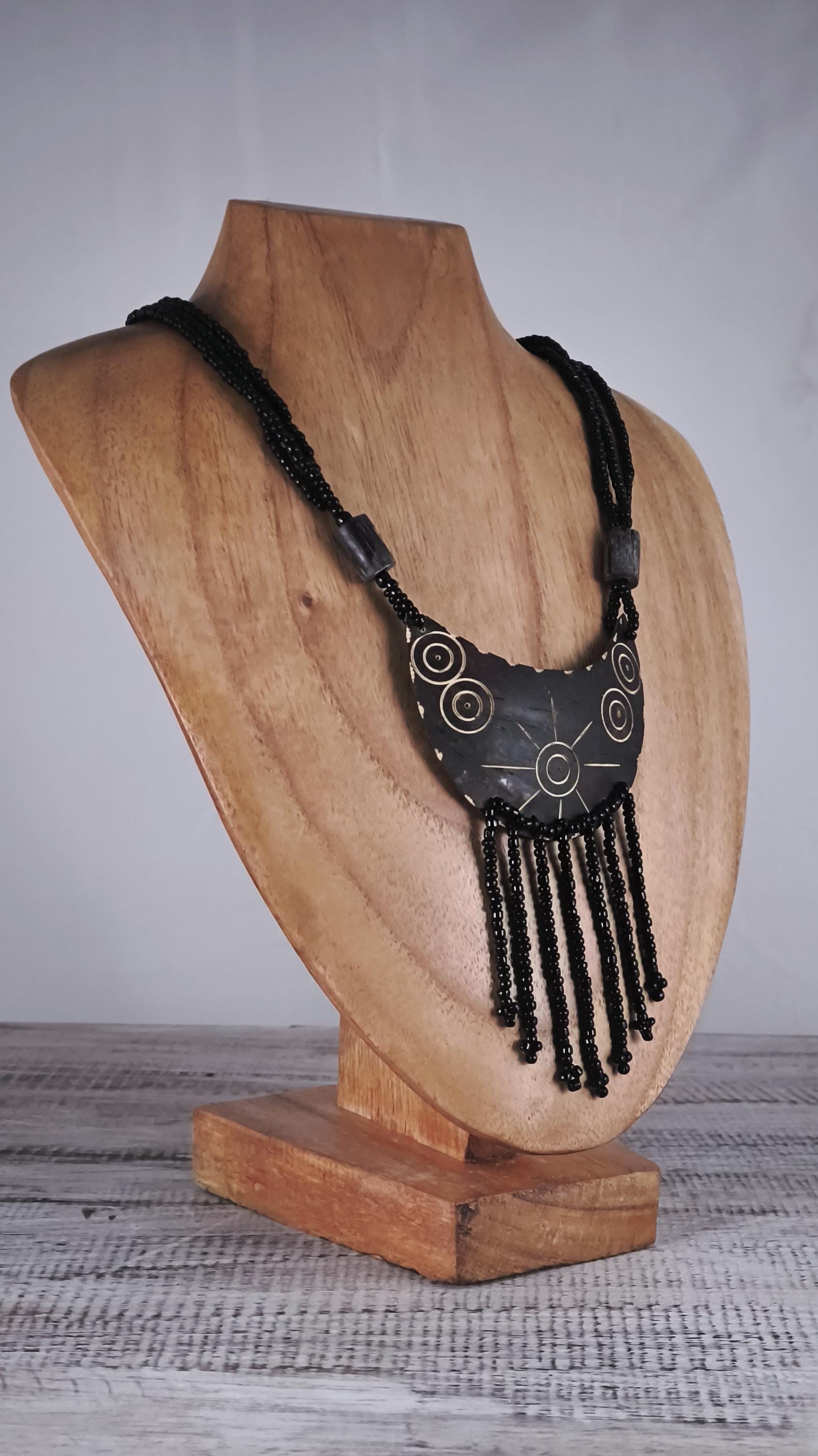 Wooden Jewelry Stand Natural 25cm (9.8") | Round Necklace Display Bust
