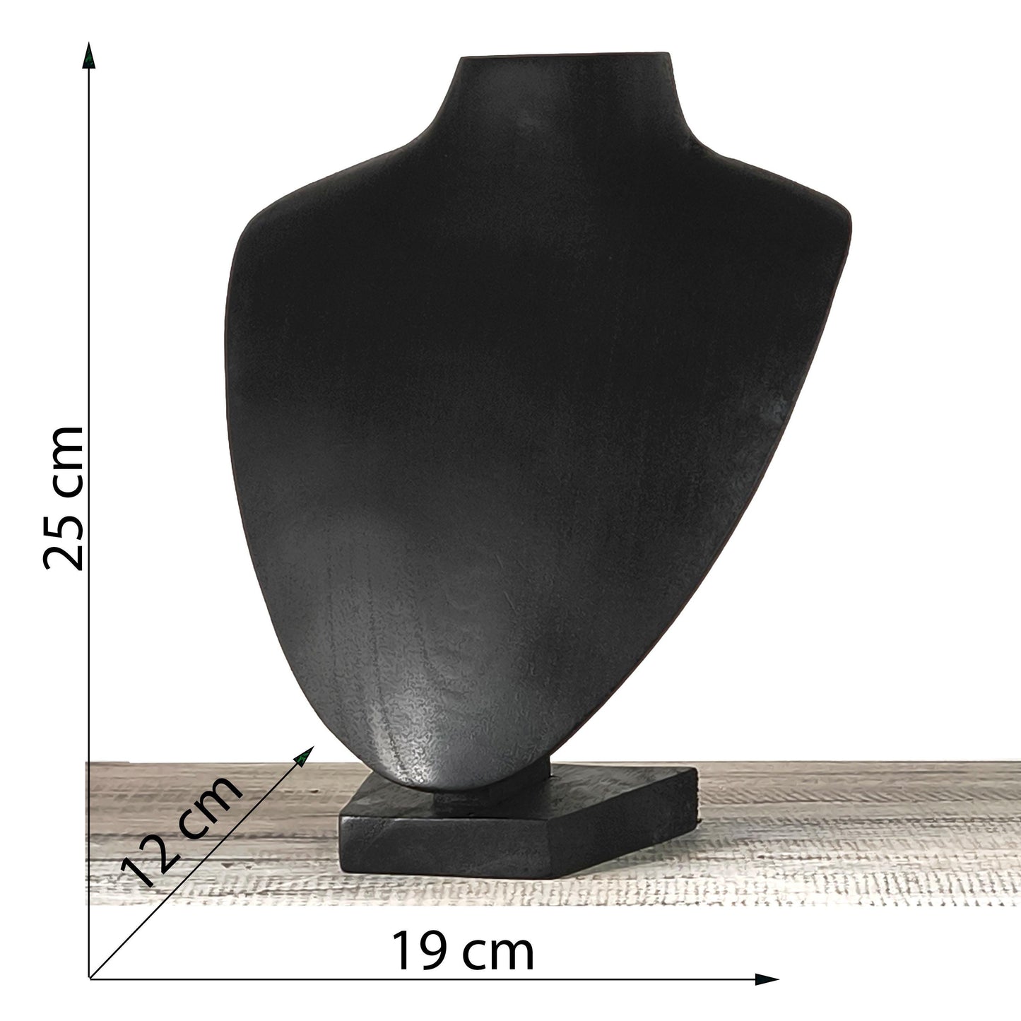 Wooden Jewelry Stand Black 25cm (9.8") | Elegant Round Necklace Bust