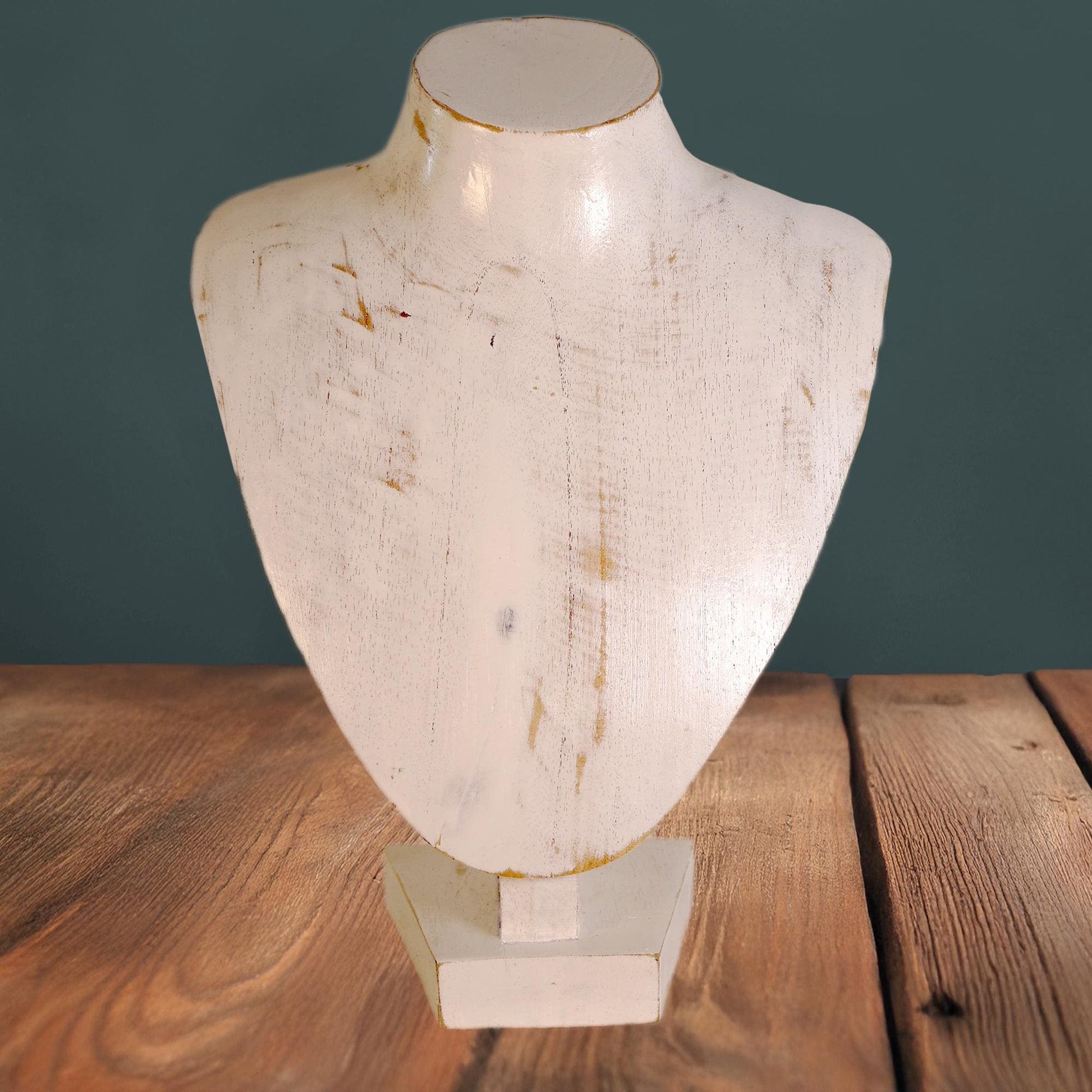 Wooden Jewelry Stand White 25cm (9.8") | Round Necklace Display Bust
