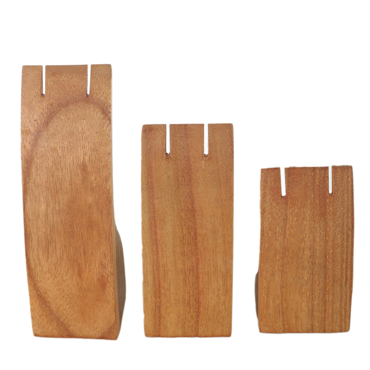 Handcrafted wooden earring display in 3 sizes: 5.9 inches, 4.7 inches, 3.1 inches height