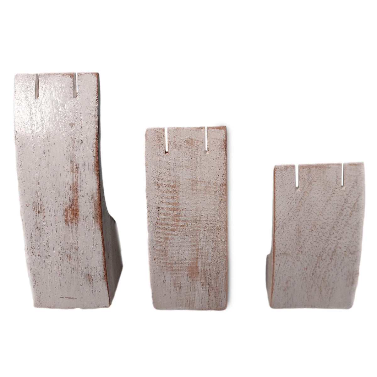 Handcrafted wooden earring display in 3 sizes: 5.9 inches, 4.7 inches, 3.1 inches height