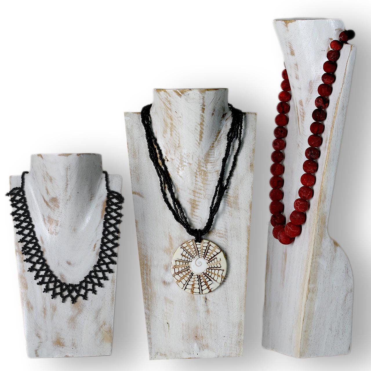 Wooden Jewelry Stand White | Elegant Necklace Display Bust