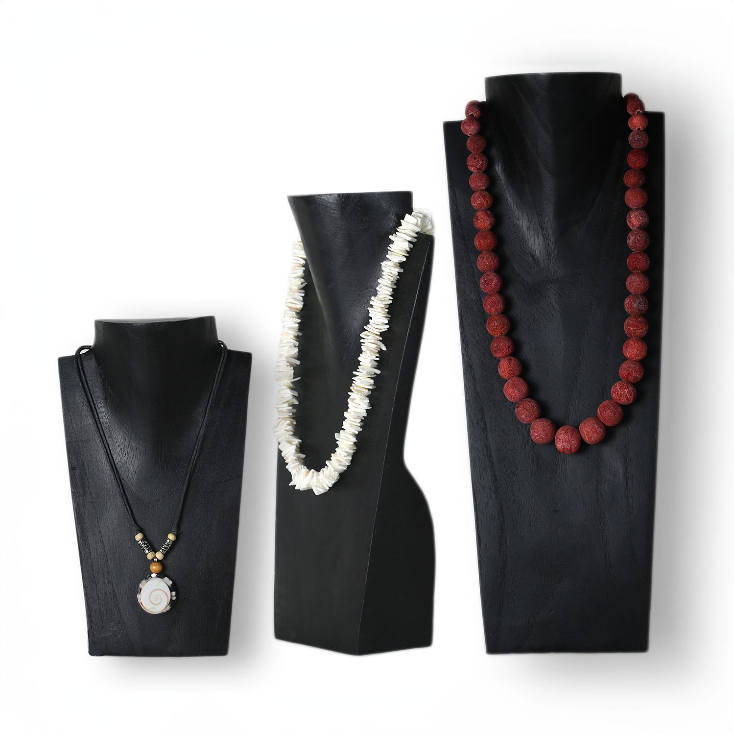 Wooden Jewelry Stand Black | Elegant Necklace Display Bust