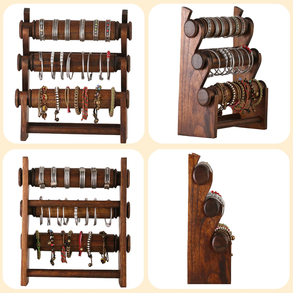Bracelet stand wooden jewelry holder - presentation shop window, showcase decoration, 3 levels, natural look, compact, handmade in 4 colors