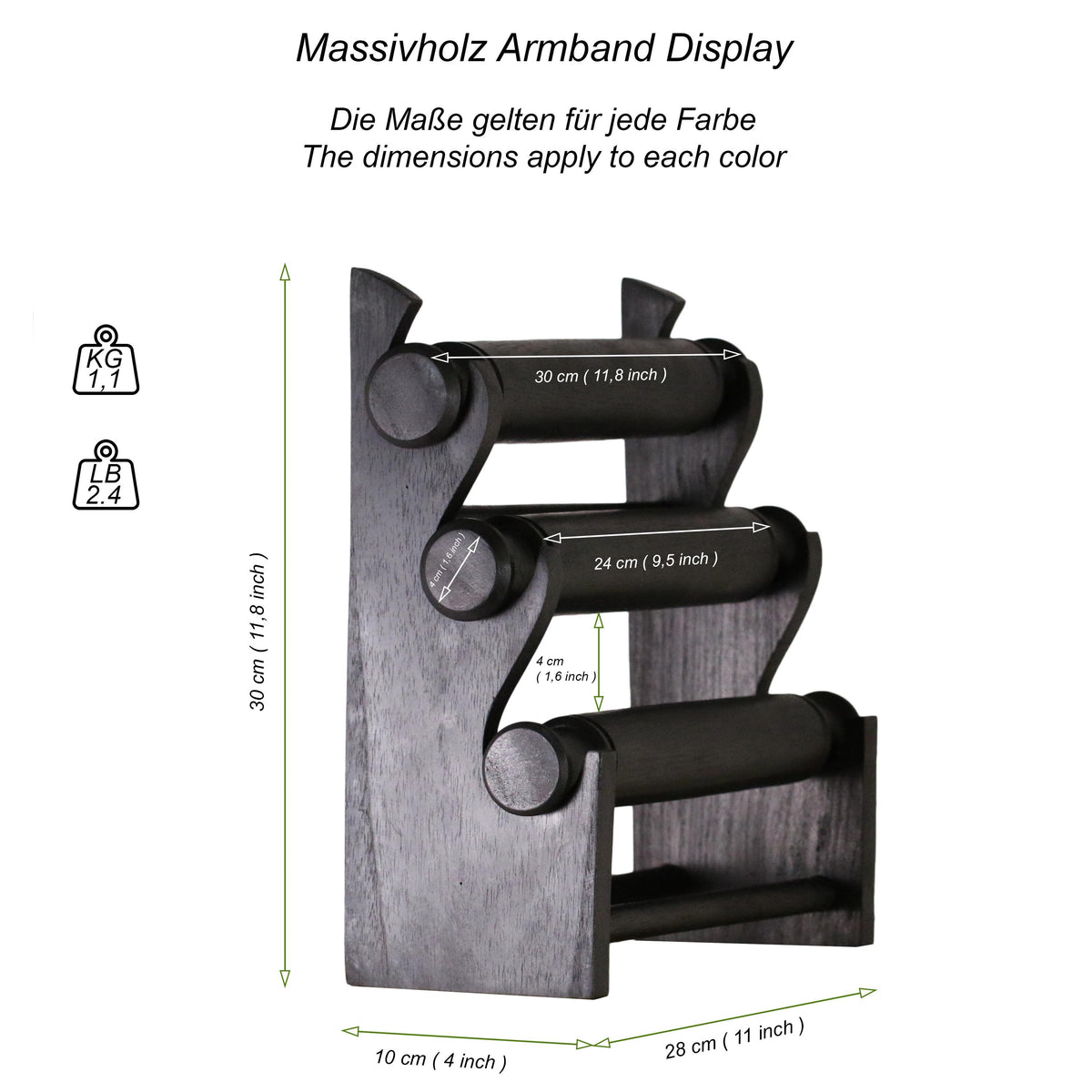 Bracelet stand wooden jewelry holder - presentation shop window, showcase decoration, 3 levels, natural look, compact, handmade in 4 colors