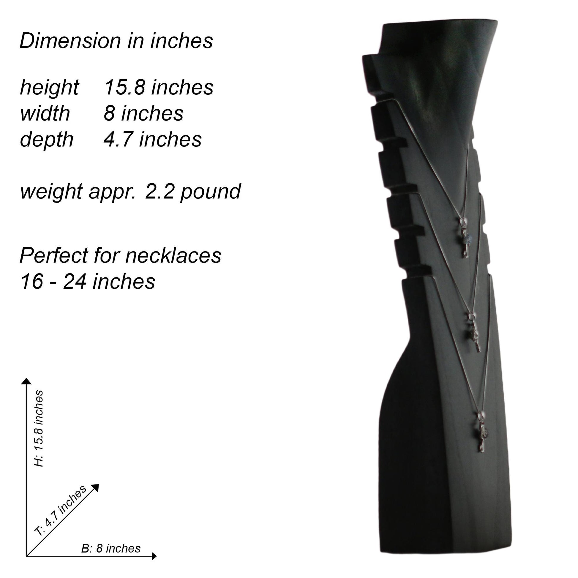 Wooden Jewelry Stand Black | Multi-Size Necklace Display Bust