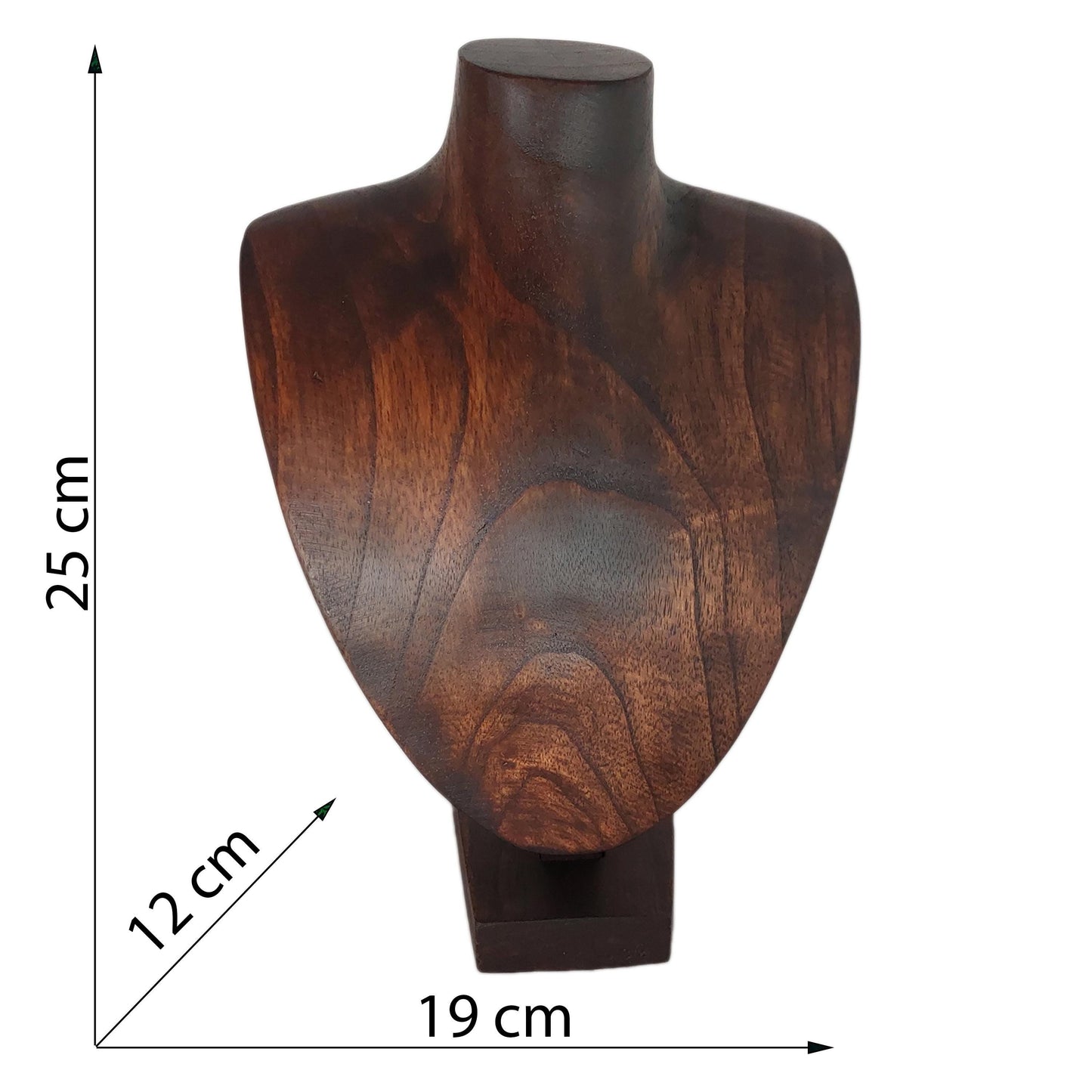 Wooden Jewelry Stand Deep Brown 25cm (9.8") | Round Necklace Display Bust