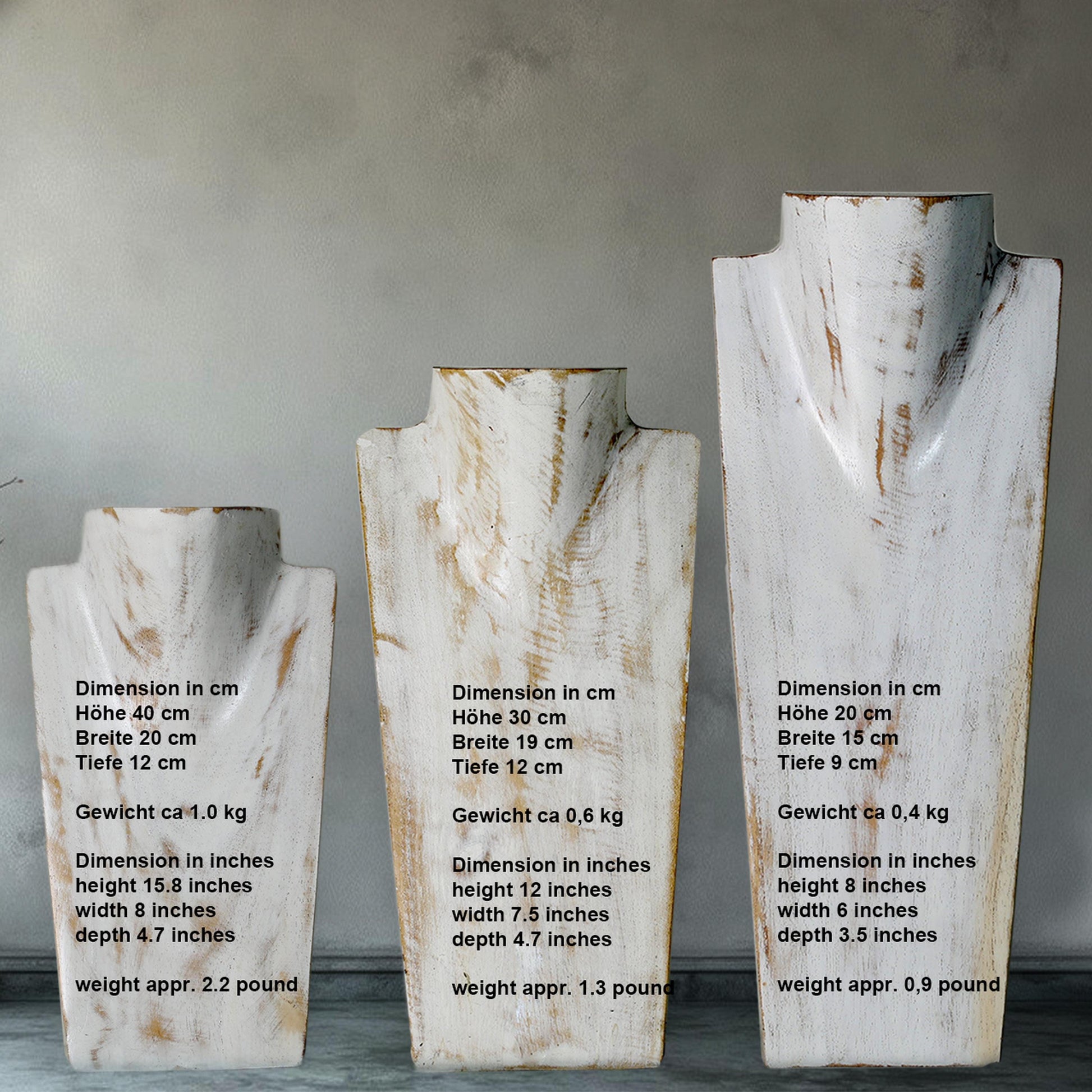 Wooden Jewelry Stand White | Elegant Necklace Display Bust