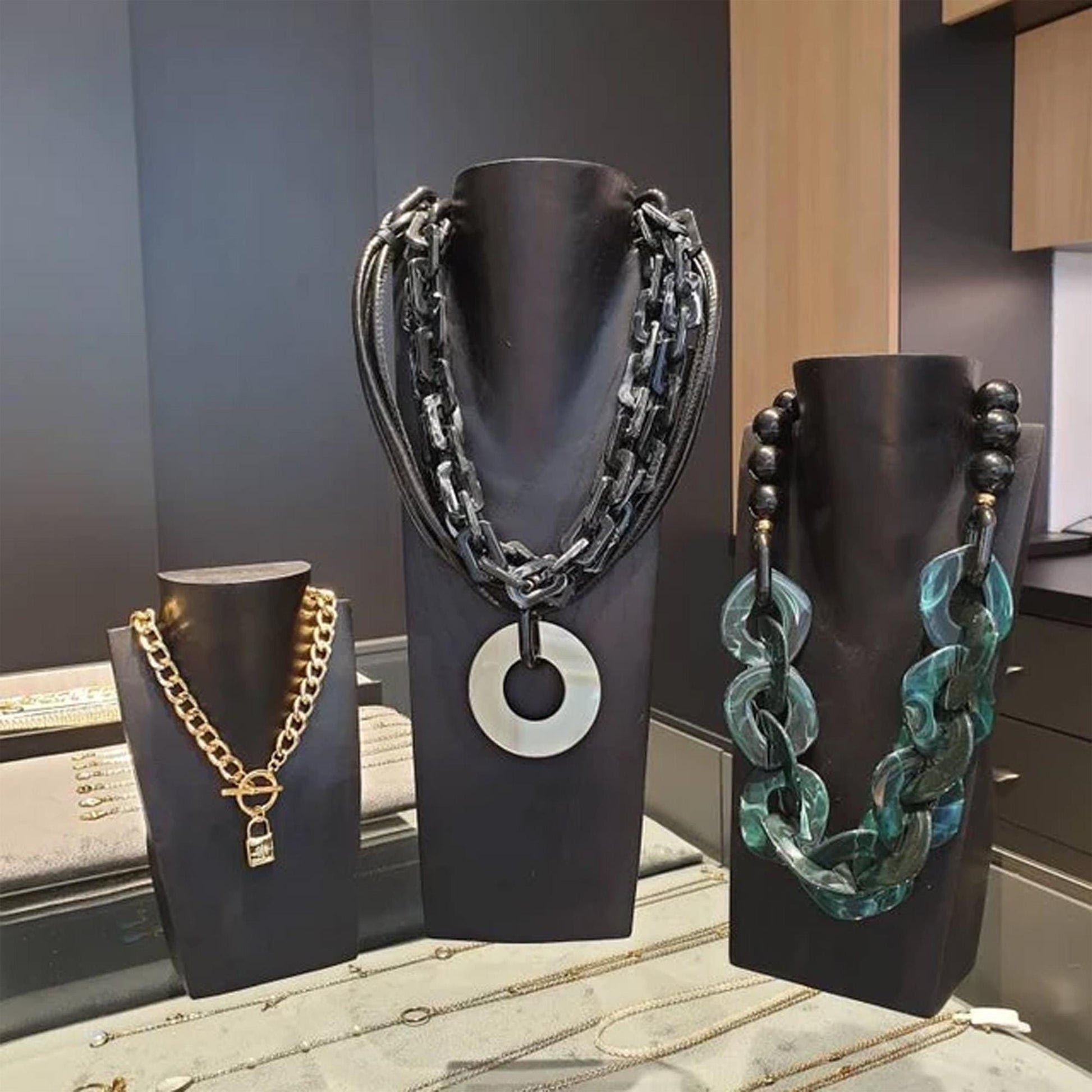 Wooden Jewelry Stand Black | Elegant Necklace Display Bust