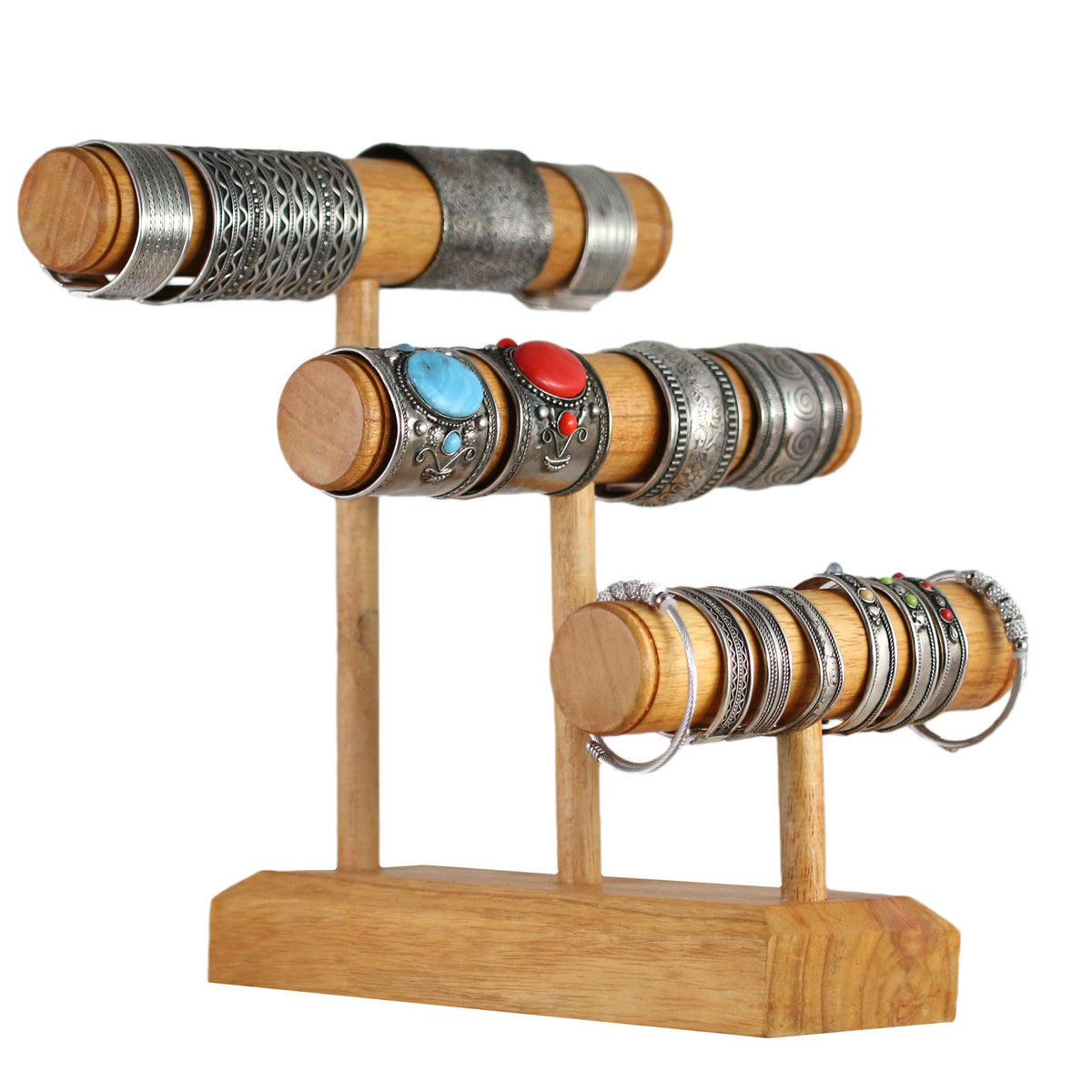 Wooden Bracelet Holder Display Stand, Storage Organizer Presentation Showcase, 3 Tiers for 30 Bracelets, Shabby Chic Style in 4 Colors