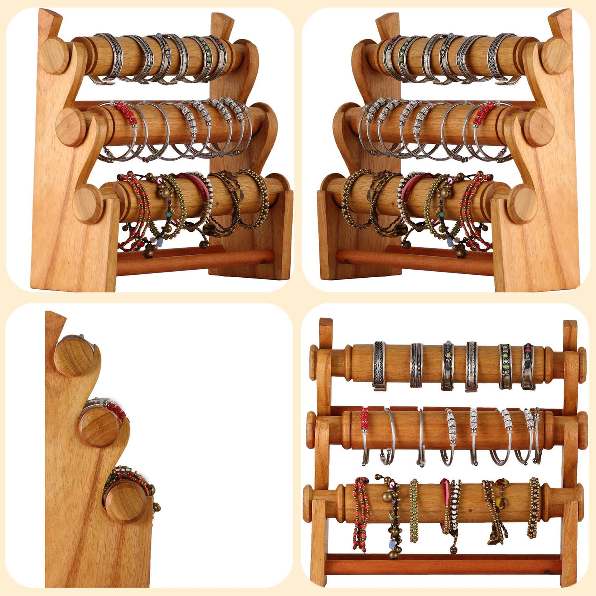 Bracelet stand wooden jewelry holder - presentation shop window, showcase decoration, 3 levels, natural look, compact, handmade in 4 colors