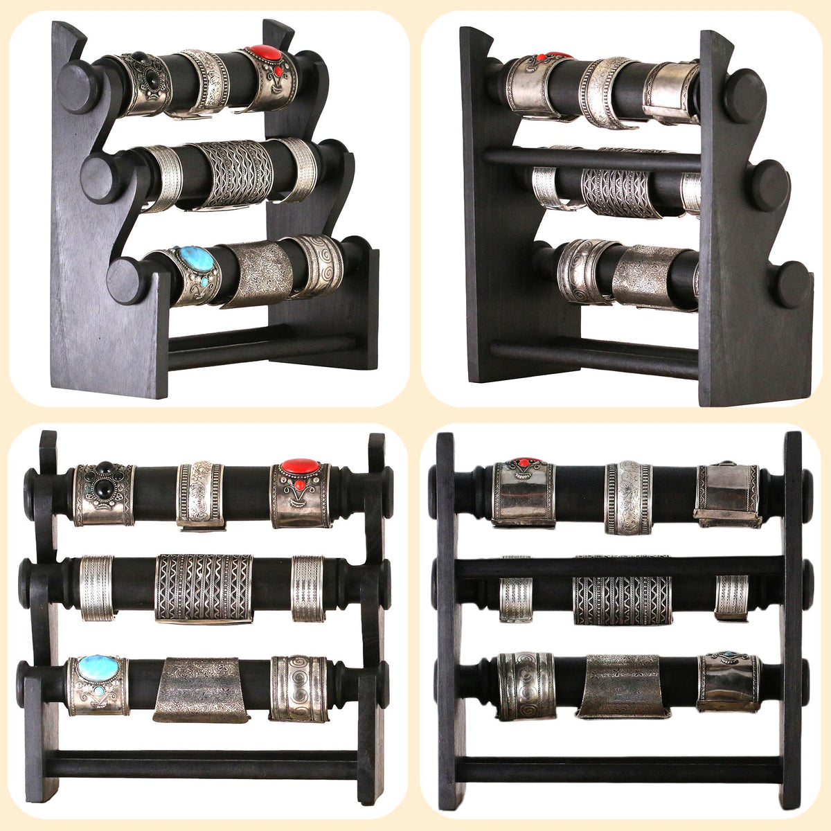 Bracelet stand wooden jewelry holder - presentation shop window, showcase decoration, 3 levels, natural look, compact, handmade in 4 colors